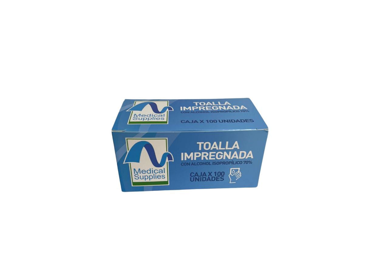 TOALLA IMPREGNADA EN ALCOHOL AZUL CAJA X 100 UNDS - MEDICAL SUPPLIES